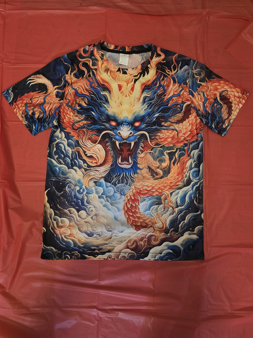 Men's Dragon Graphic Short Sleeve Tee - Blue & Orange
